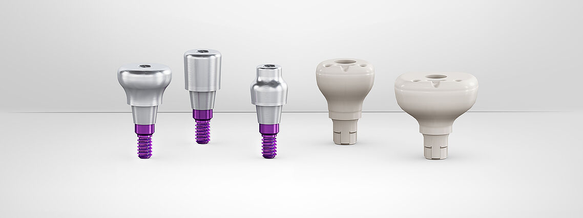 Das Banner zeigt die Gingivaformer des CONELOG Implantats. Neu: anatomisch vorgeformte CONELOG Gingivaformer